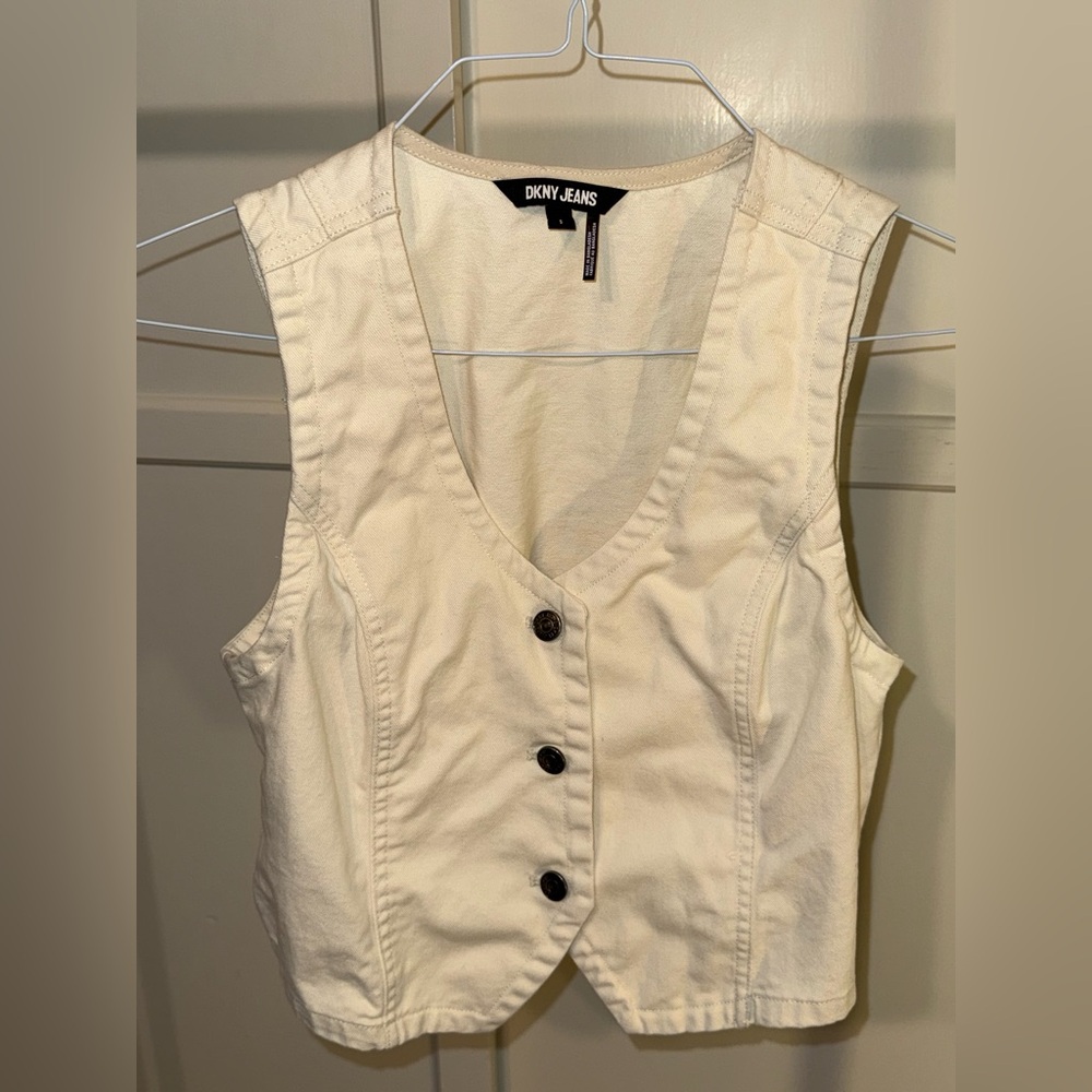 DKNY Cream Denim Buttoned Vest